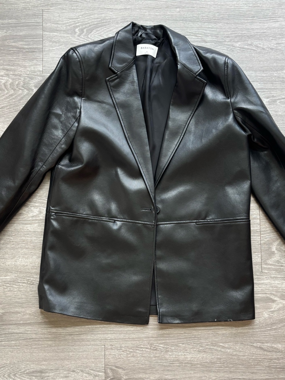Babaton Black Faux Leather Blazer